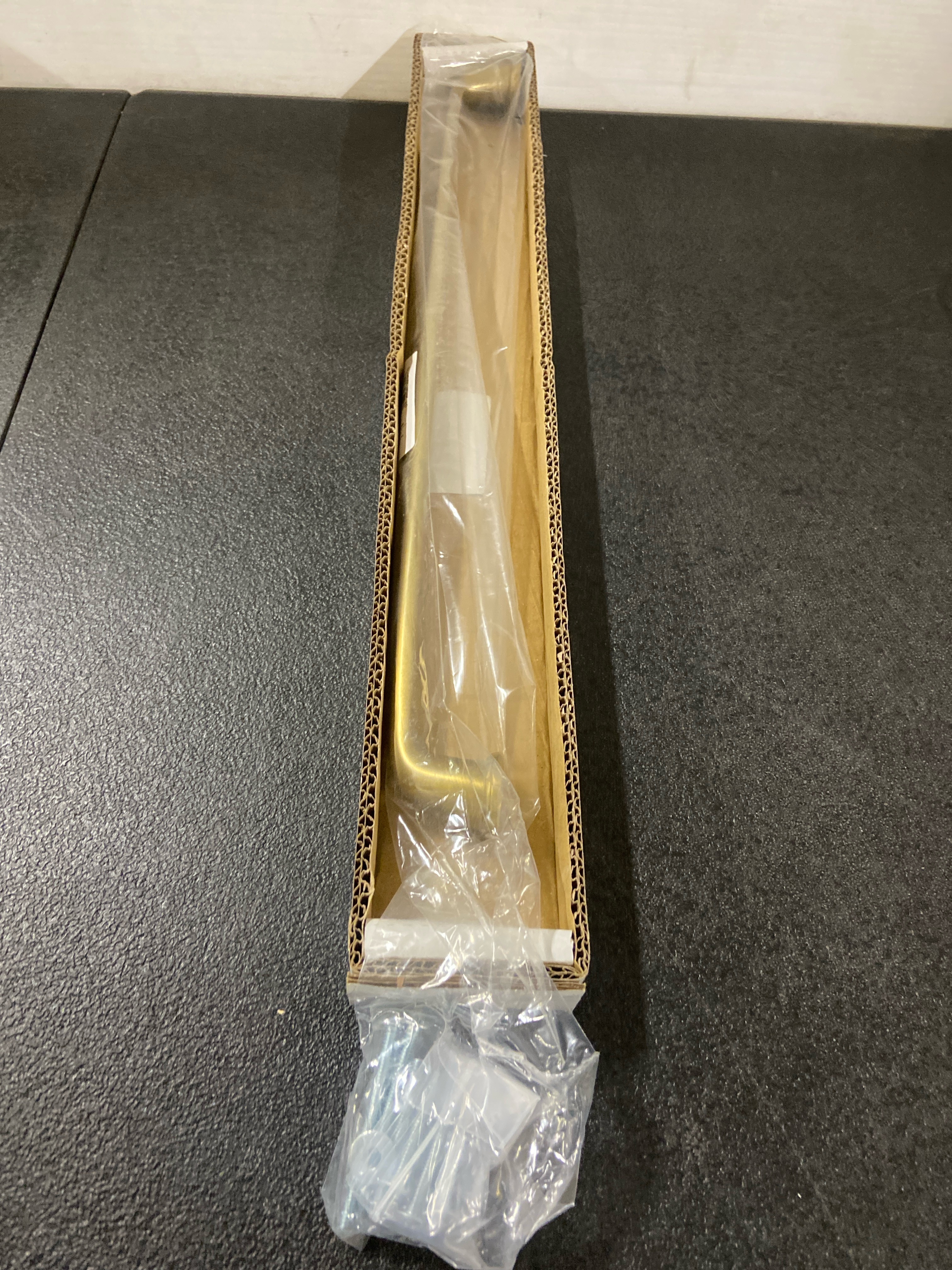 Actual inventory photograph: Amerock | Appliance Pull | Golden Champagne | 18 inch (457 mm) Center to Center | Kane | 1 Pack | Drawer Pull | Drawer Handle | Cabinet Hardware