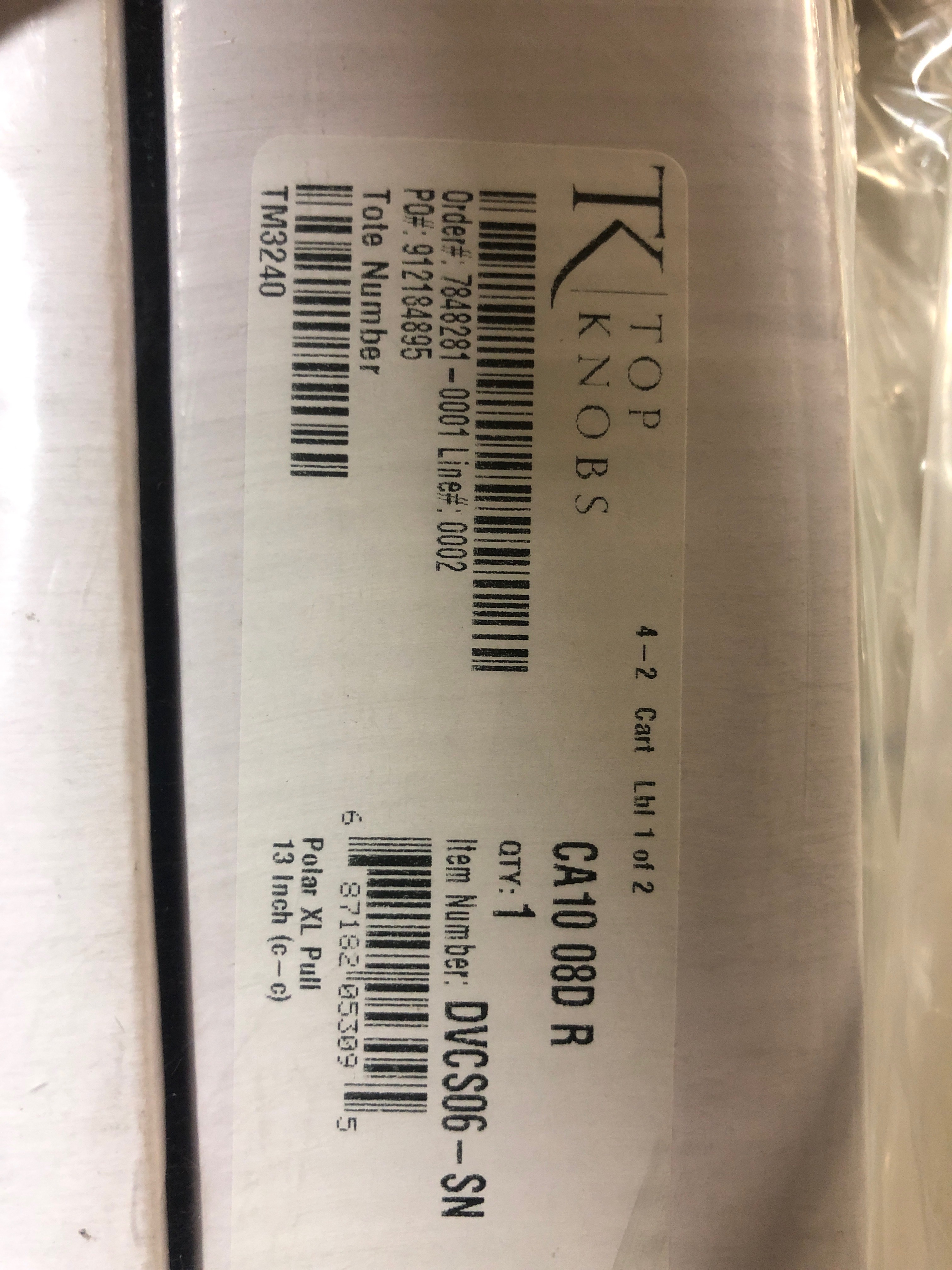 Actual inventory photograph: Du Verre DVCS06-SN Polar 13" Center to Center Designer Smooth Curve Ergonomic Appliance Handle / Appliance Pull / Large Cabinet Handle - Satin Nickel