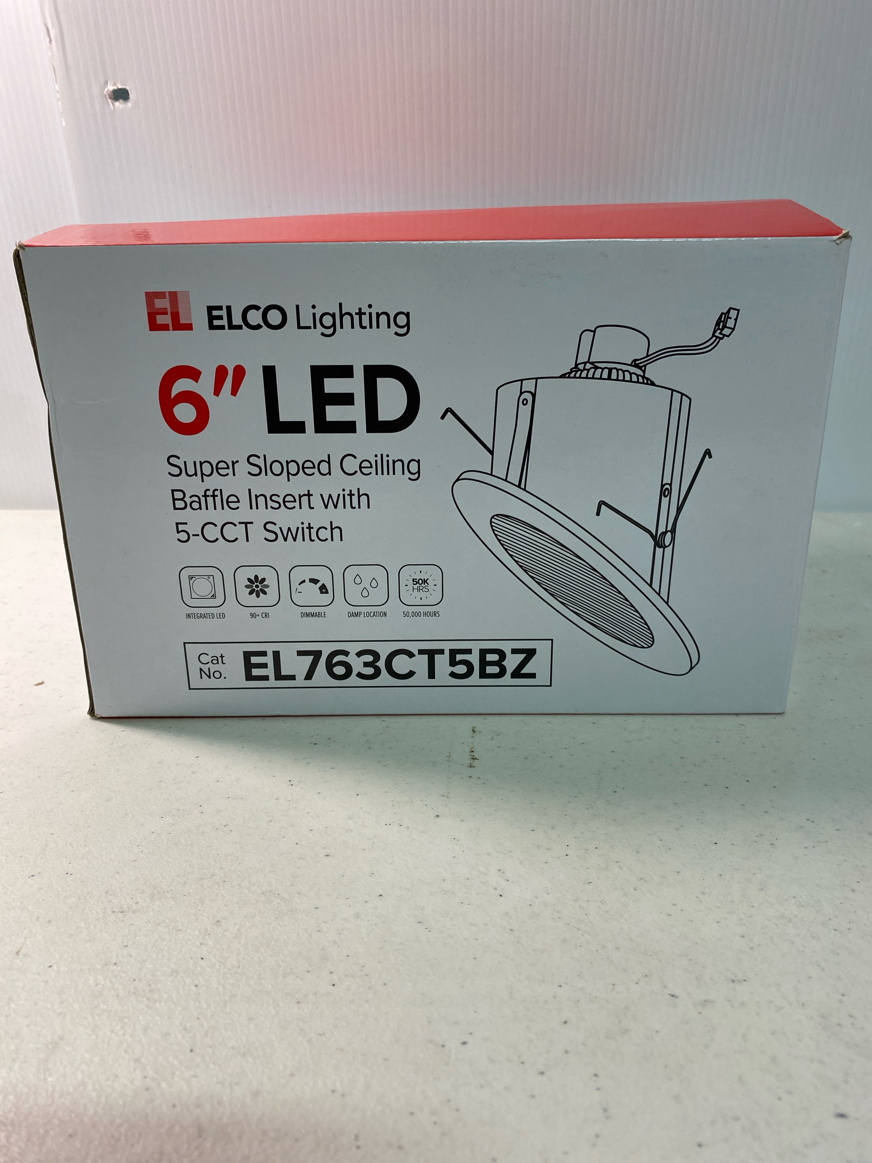 Actual inventory photograph: Elco EL763CT5BZ The Slant System 6" Integrated LED Baffle Recessed Trim - 1050 Lumens 5000 Kelvin - Bronze