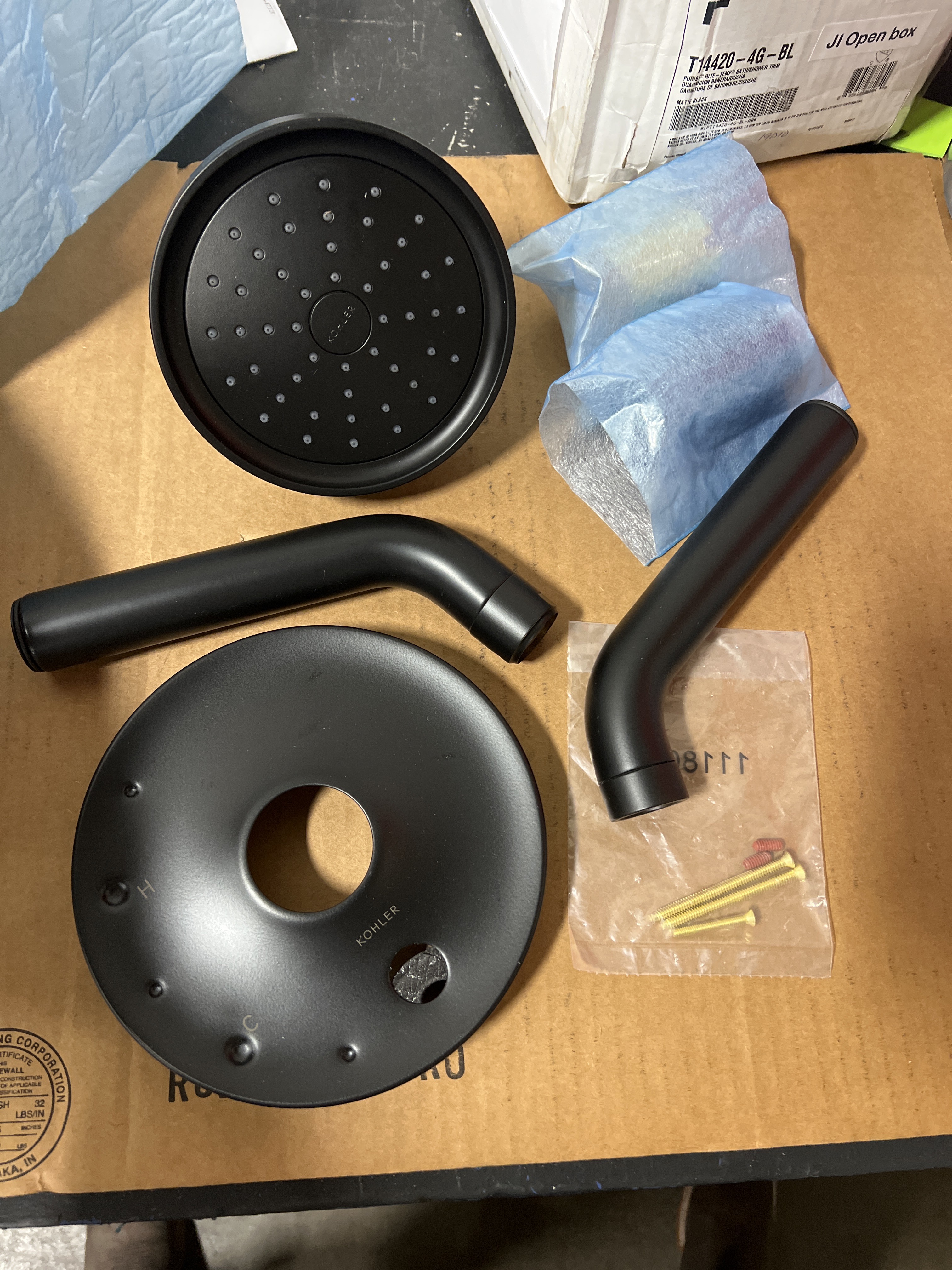 Actual inventory photograph: Kohler K-T14420-4G-BL Purist Tub and Shower Trim Package with 1.75 GPM Single Function Shower Head with Rite-Temp Technology - Matte Black