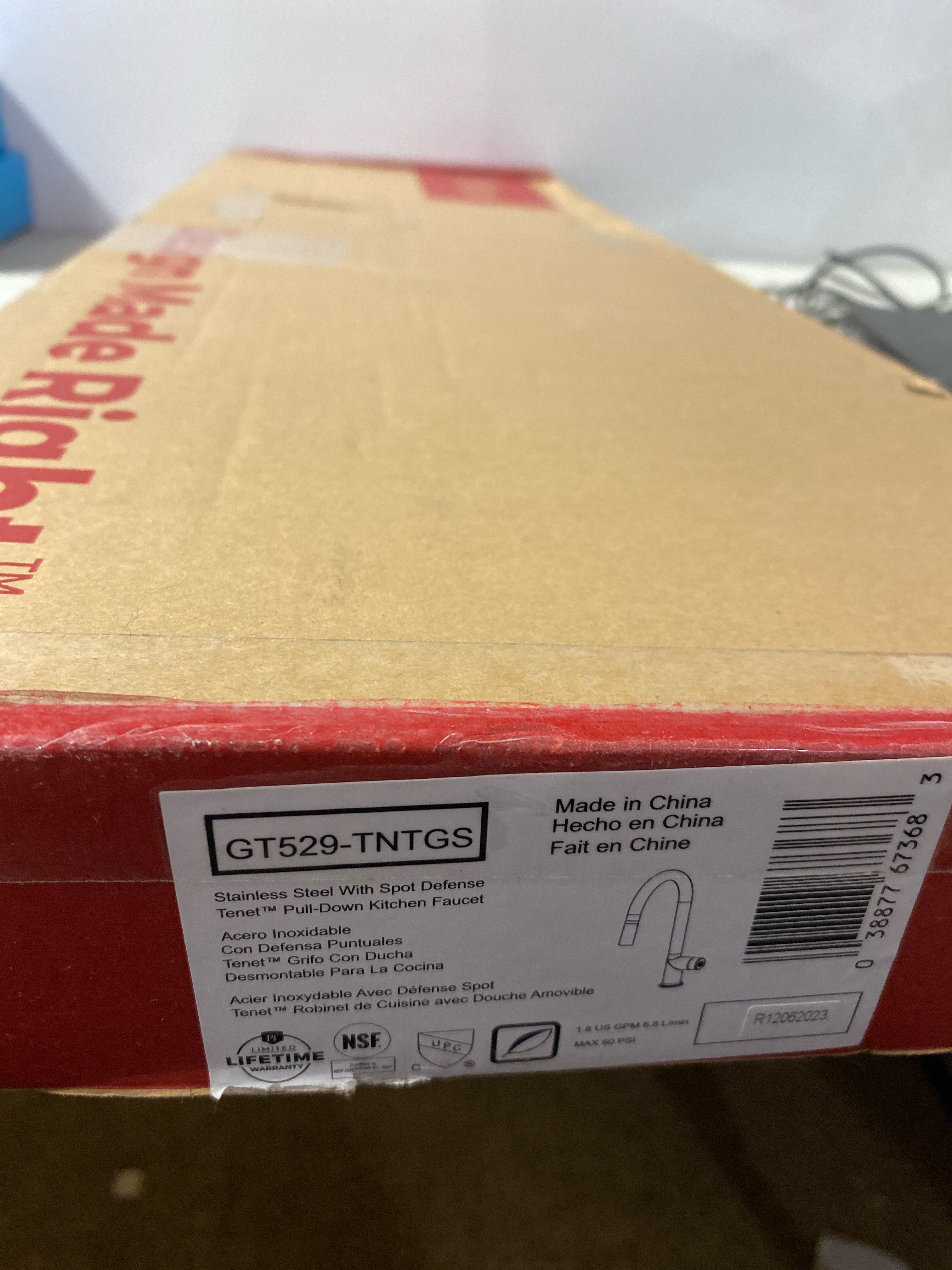 Actual inventory photograph: Pfister GT529-TNTGS Tenet 1.8 GPM Single Hole Pull Down Kitchen Faucet - Less Handle - Spot Defense Stainless Steel