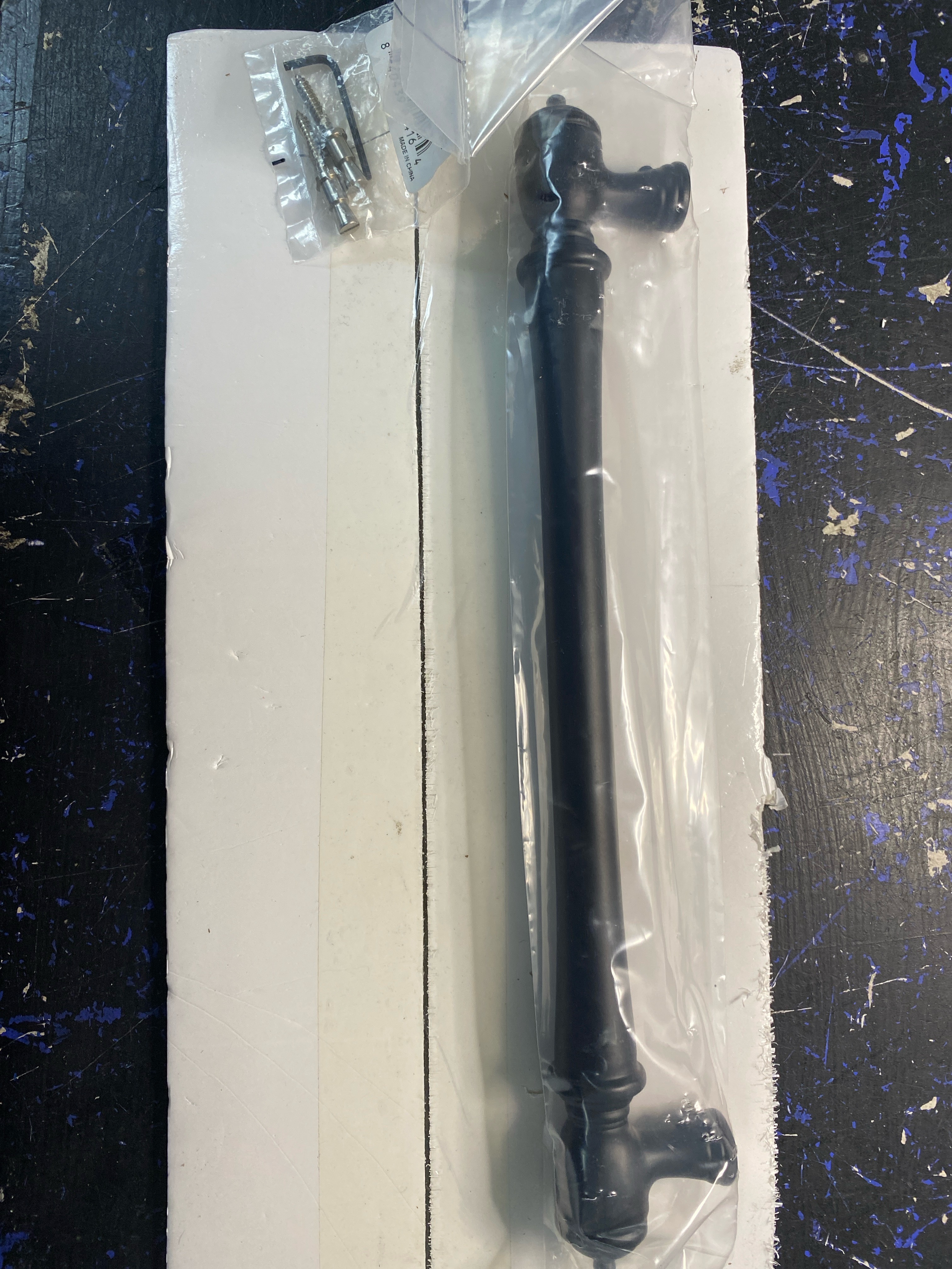 Actual inventory photograph: Emtek CS86343US19 Spindle 12 Inch Center to Center Bar Appliance Pull - Flat Black