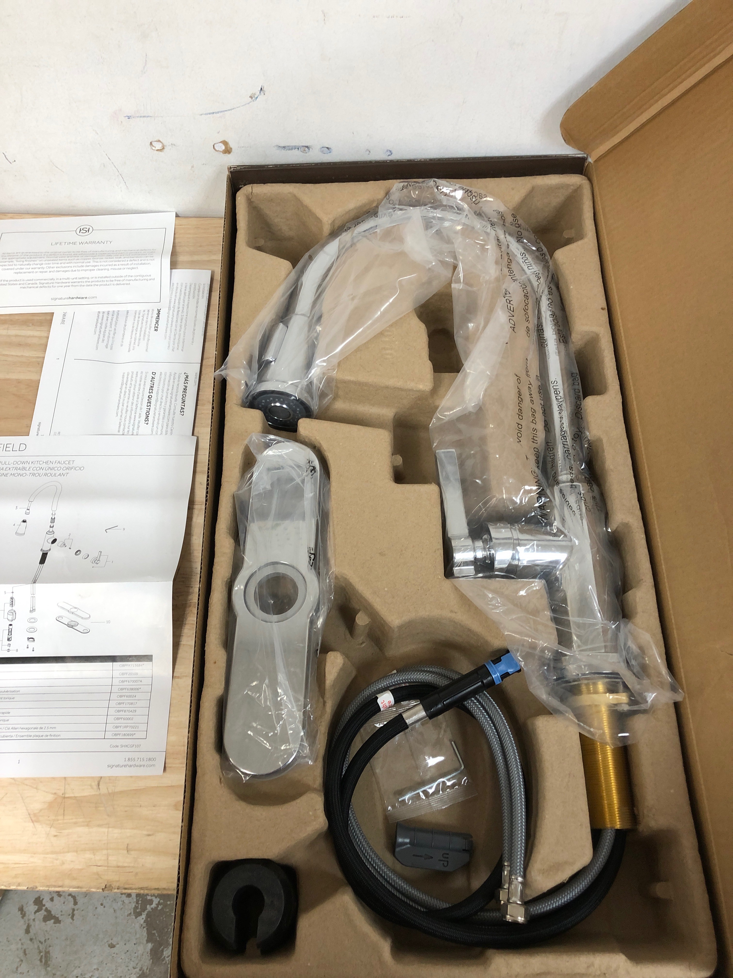 Actual inventory photograph: Signature Hardware SHXCGF107CP Greyfield 1.8 GPM Single Hole Pull Down Kitchen Faucet - Chrome