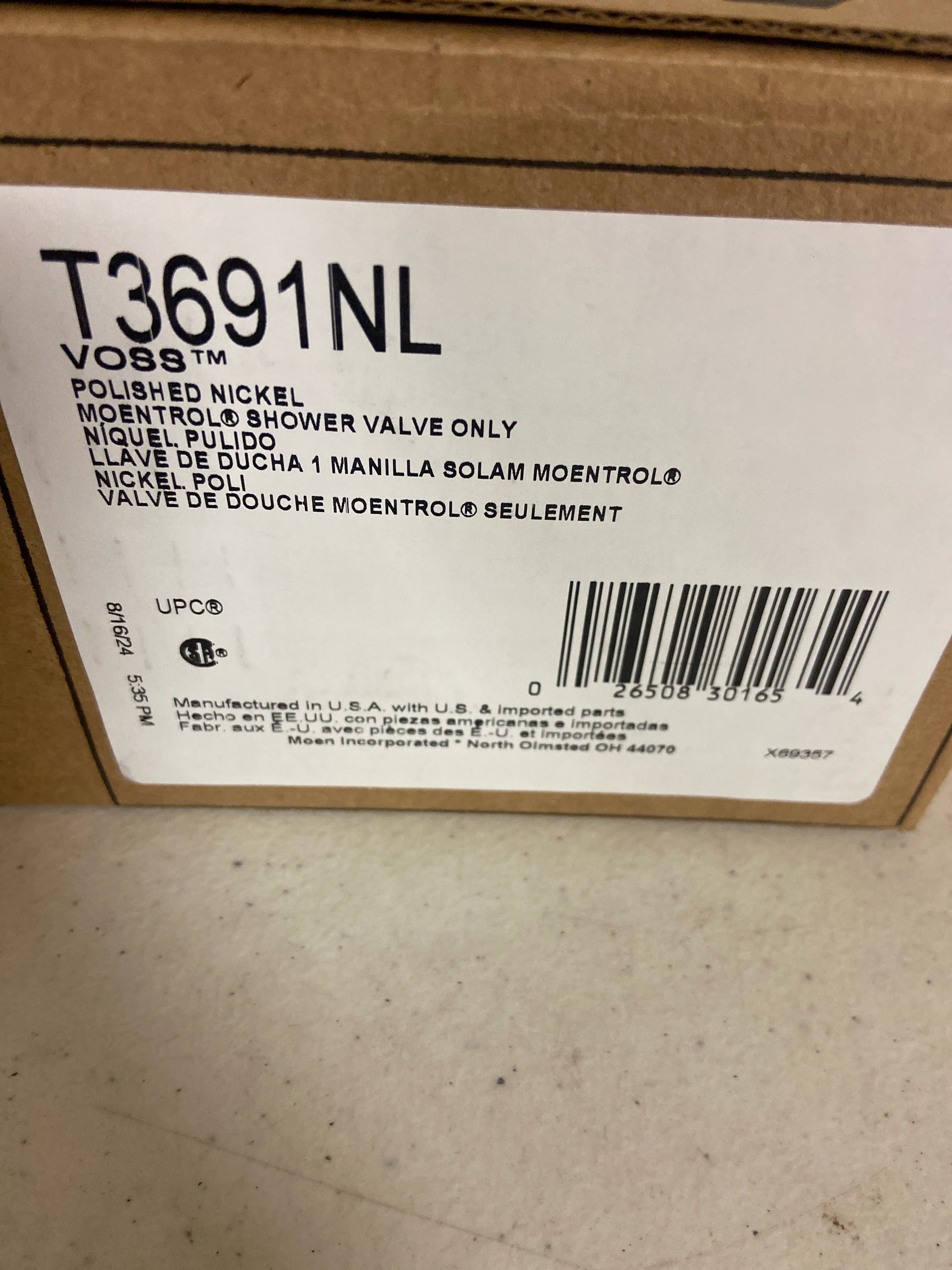 Actual inventory photograph: Moen T3691NL Voss Single Handle Moentrol Pressure Balanced with Volume Control Valve Trim Only (Less Valve) - Polished Nickel