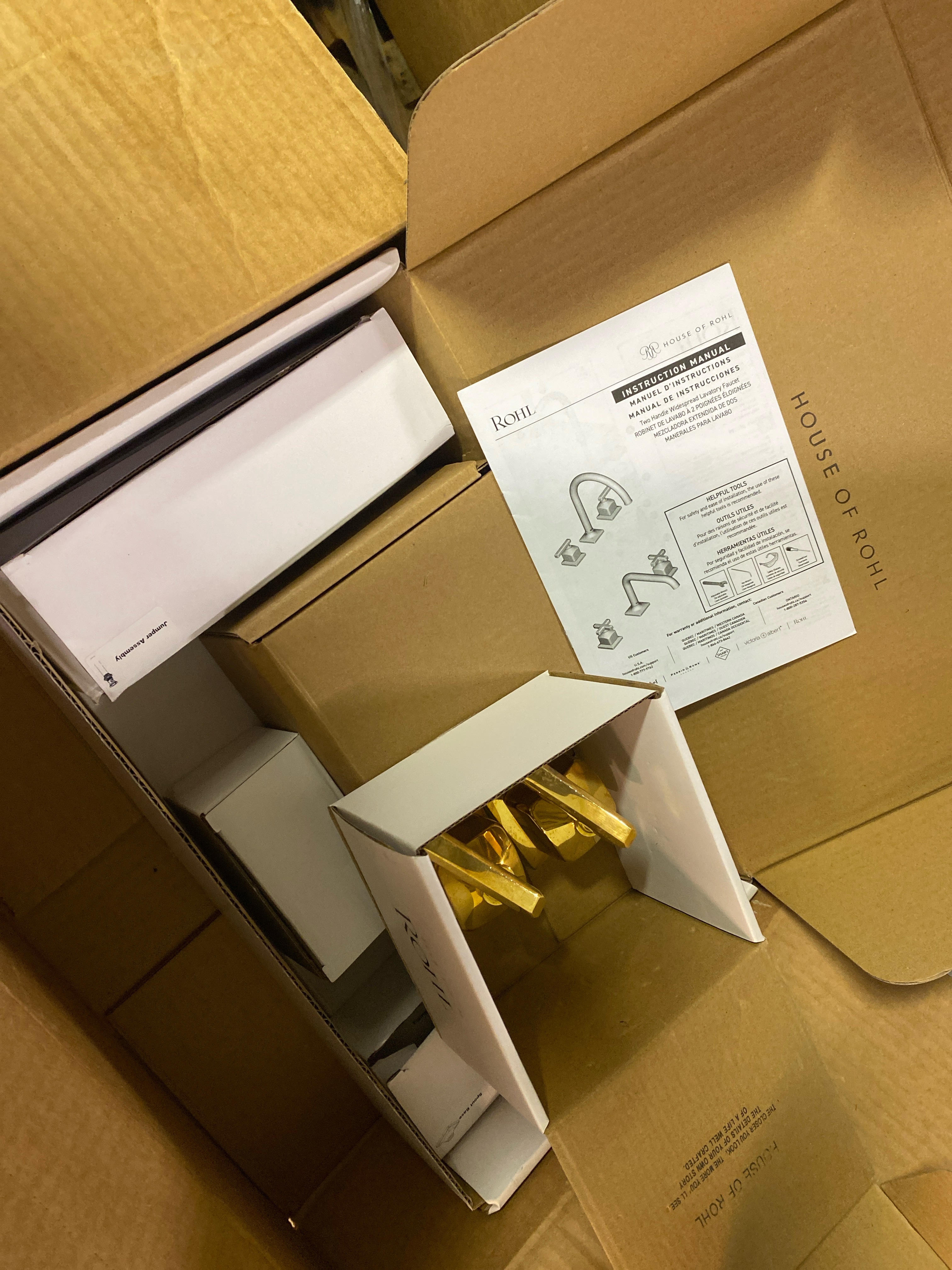 Actual inventory photograph: Rohl AP08D3LMULB Apothecary 1.2 GPM Widespread Bathroom Faucet with Pop-Up Drain Assembly - Unlacquered Brass (Living Finish)